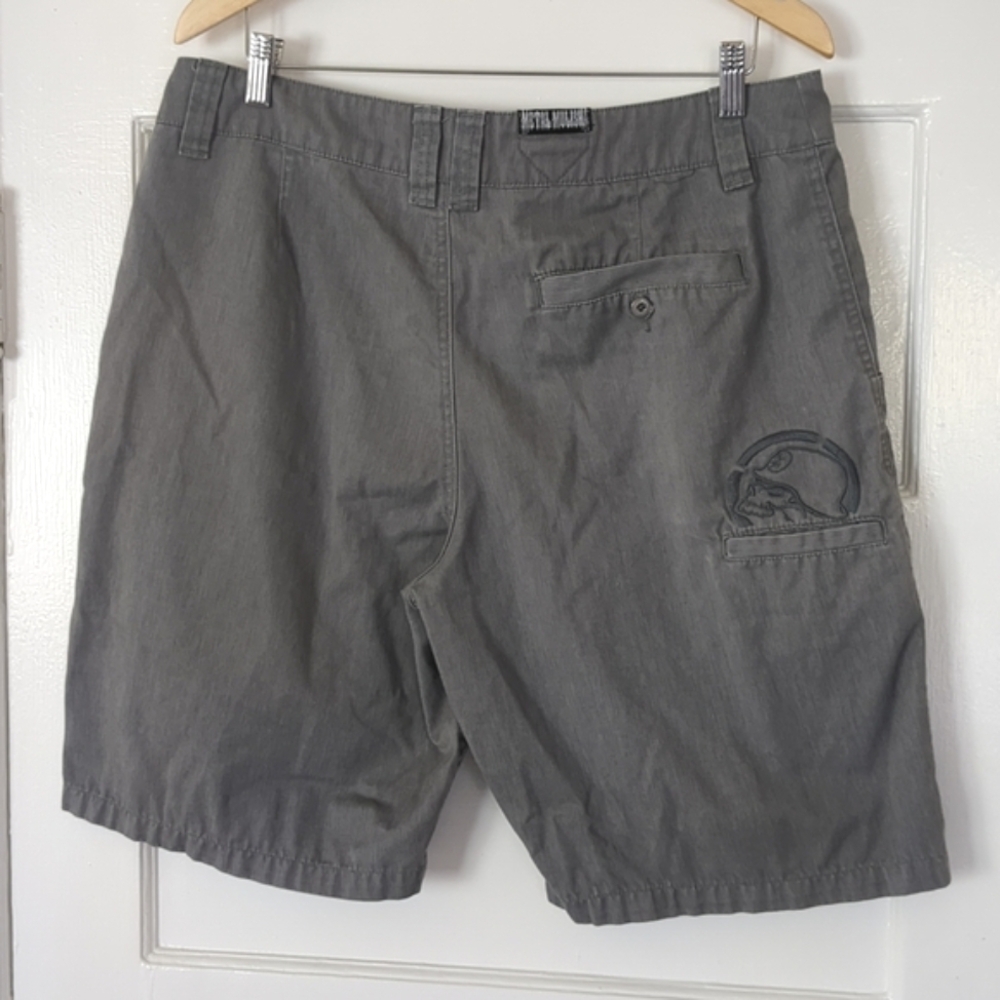 Metal Mulisha MMA‎ Skull Chino Shorts Sz 36 Gray 35" Waist 10" Inseam Nick Diaz